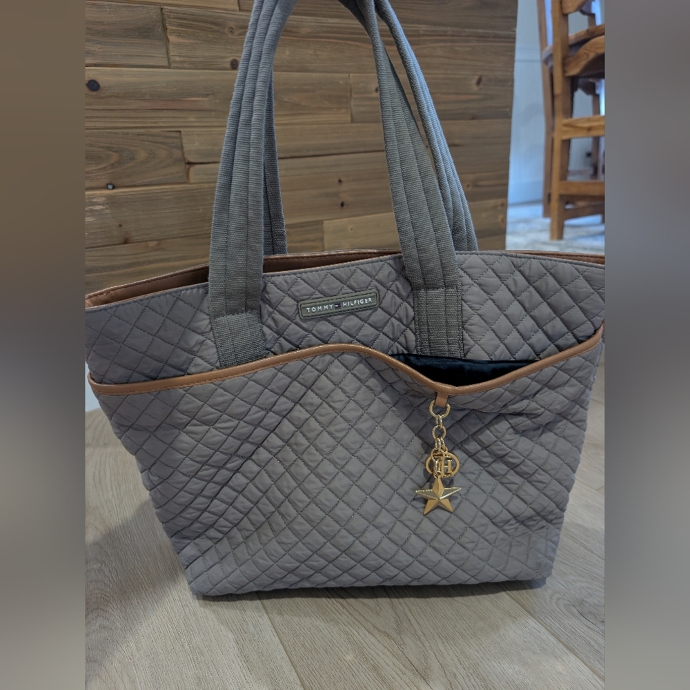 Tommy Hilfiger Gray Quilted Tote Bag